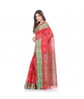 dB DESH BIDESH Women`s Bengal Tant Pure Handloom Cotton Saree Potrobinnas Design Without Blouse Piece Orange Red
