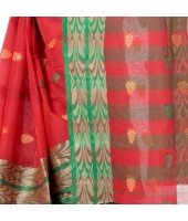 dB DESH BIDESH Women`s Bengal Tant Pure Handloom Cotton Saree Potrobinnas Design Without Blouse Piece Orange Red