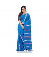 dB DESH BIDESH Women`s Bengali Khesh Mul Pure Cotton Handloom Saree With Blouse Piece (Sky Blue)