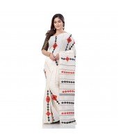 dB DESH BIDESH Women`s Bengali Khesh Mul Pure Cotton Handloom Saree With Blouse Piece (White)