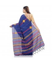 dB DESH BIDESH Women`s Bengali Khesh Mul Pure Cotton Handloom Saree With Blouse Piece (Blue)