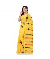 dB DESH BIDESH Women`s Bengali Khesh Mul Pure Cotton Handloom Saree With Blouse Piece (Yellow)