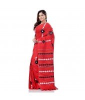 dB DESH BIDESH Women`s Bengali Khesh Mul Pure Cotton Handloom Saree With Blouse Piece (Red)