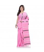 dB DESH BIDESH Women`s Bengali Khesh Pure Cotton Handloom Saree Diamond Designed With Blouse Piece (Pink)