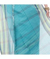 dB DESH BIDESH Women`s Bengali Tant Khejur Chori Pure Handloom Cotton Saree Without Blouse Piece (Light Green Blue)