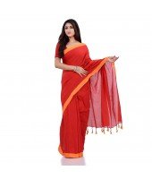 DESH BIDESH Women`s Handloom Pure Cotton Saree Abhiprithi Design Without Blouse Piece(Red)