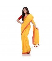 DESH BIDESH Women`s Handloom Pure Cotton Saree Abhiprithi Design Without Blouse Piece(Yellow)