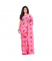dB DESH BIDESH Women`s Moon Folka Design Malmal Bengal Handloom Pure Cotton Saree Without Blouse Piece Tussar Pink Red
