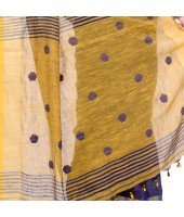 dB DESH BIDESH Women`s Pure Cotton Traditional Bengali Tant Handloom Cotton Saree Round Desigined With Blouse Piece (Deep Blue Yellow)