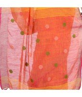 dB DESH BIDESH Women`s Pure Cotton Traditional Bengali Tant Handloom Cotton Saree Round Desigined With Blouse Piece (Yellow Pink)