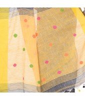 dB DESH BIDESH Women`s Pure Cotton Traditional Bengali Tant Handloom Cotton Saree Round Desigined With Blouse Piece (Grey Yellow)