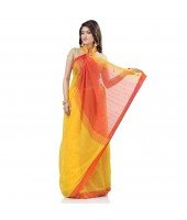 dB DESH BIDESH Women`s Tant Silk Handloom Cotton Saree Sequence Work With Blouse Piece (Yellow Red)