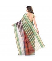 dB DESH BIDESH Women`s Traditional Bengal Tant 3D Temple Design Handloom Pure Cotton Saree Without Blouse Piece Yellow Brown