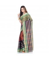 dB DESH BIDESH Women`s Traditional Bengal Tant 3D Temple Design Handloom Pure Cotton Saree Without Blouse Piece Yellow Brown