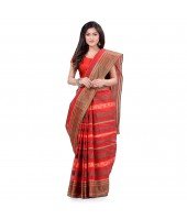 dB DESH BIDESH Women`s Traditional Bengal Tant Pure Handloom Cotton Saree Blossom Design Without Blouse Piece Red
