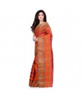 dB DESH BIDESH Women`s Traditional Bengal Tant Pure Handloom Cotton Saree Blossom Design Without Blouse Piece Orange