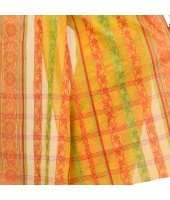 dB DESH BIDESH Women`s Traditional Bengal Tant Pure Handloom Cotton Saree Blossom Design Without Blouse Piece Yellow