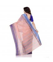 Bengal Soft Cotton Women`s Traditional Bengal Tant Pure Handloom Cotton Saree Jol Torongo Woven Design Without Blouse Piece Flamingo Blue
