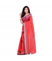 dB DESH BIDESH Women`s Traditional Bengal Tant Pure Handloom Cotton Saree Patabahar Design Without Blouse Piece Red