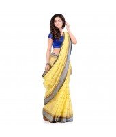 dB DESH BIDESH Women`s Traditional Bengal Tant Pure Handloom Cotton Saree Patabahar Design Without Blouse Piece Light Yellow