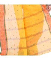 dB DESH BIDESH Women`s Traditional Bengal Tant Pure Handloom Cotton Saree Patabahar Design Without Blouse Piece Deep Yellow