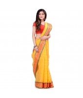 dB DESH BIDESH Women`s Traditional Bengal Tant Pure Handloom Cotton Saree Patabahar Design Without Blouse Piece Deep Yellow