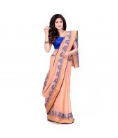 Women`s Traditional Bengal Tant Pure Handloom Cotton Saree PushpoLata Woven Design Without Blouse Piece Light Orange