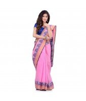 Women`s Traditional Bengal Tant Pure Handloom Cotton Saree PushpoLata Woven Design Without Blouse Piece Pink