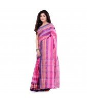 dB DESH BIDESH Women`s Traditional Bengal Tant Pure Handloom Cotton Saree Temple Buti Woven Design Without Blouse Piece Pink