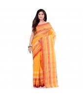 dB DESH BIDESH Women`s Traditional Bengal Tant Pure Handloom Cotton Saree Temple Buti Woven Design Without Blouse Piece Yellow