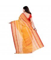 dB DESH BIDESH Women`s Traditional Bengal Tant Pure Handloom Cotton Saree Temple Buti Woven Design Without Blouse Piece Yellow
