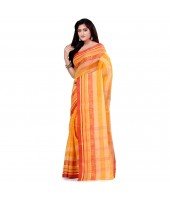 dB DESH BIDESH Women`s Traditional Bengal Tant Pure Handloom Cotton Saree Temple Buti Woven Design Without Blouse Piece Yellow