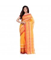 dB DESH BIDESH Women`s Traditional Bengal Tant Pure Handloom Cotton Saree Temple Buti Woven Design Without Blouse Piece Yellow