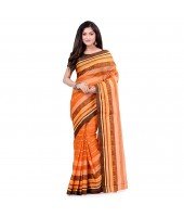 dB DESH BIDESH Women`s Traditional Bengal Tant Pure Handloom Cotton Saree Temple Buti Woven Design Without Blouse Piece Orange