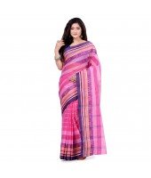 dB DESH BIDESH Women`s Traditional Bengal Tant Pure Handloom Cotton Saree Temple Buti Woven Design Without Blouse Piece Pink