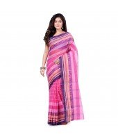 dB DESH BIDESH Women`s Traditional Bengal Tant Pure Handloom Cotton Saree Temple Buti Woven Design Without Blouse Piece Pink