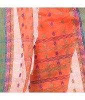 dB DESH BIDESH Women`s Traditional Bengal Tant Woven Lotus Kolka Design Pure Cotton Handloom Saree Without Blouse Piece Orange