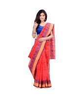 dB DESH BIDESH Women`s Traditional Bengal Tant Woven Minakari Kolka Design Pure Handloom Cotton Saree Without Blouse Piece Red