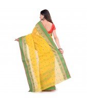 dB DESH BIDESH Women`s Traditional Bengal Tant Woven Minakari Kolka Design Pure Handloom Cotton Saree Without Blouse Piece Yellow