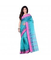 dB DESH BIDESH Women`s Traditional Bengal Tant Woven Minakari Kolka Design Pure Handloom Cotton Saree Without Blouse Piece Blue