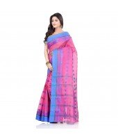 dB DESH BIDESH Women`s Traditional Bengal Tant Woven RaniSaheba Design Pure Handloom Cotton Saree Without Blouse Piece (Pink)