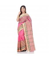 dB DESH BIDESH Women`s Traditional Bengali 3D Temple Design Pure Handloom Cotton Saree Without Blouse Piece (Pink)