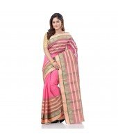 dB DESH BIDESH Women`s Traditional Bengali 3D Temple Design Pure Handloom Cotton Saree Without Blouse Piece (Pink)