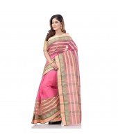 dB DESH BIDESH Women`s Traditional Bengali 3D Temple Design Pure Handloom Cotton Saree Without Blouse Piece (Pink)