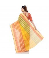 dB DESH BIDESH Women`s Traditional Bengali 3D Temple Design Pure Handloom Cotton Saree Without Blouse Piece (Yellow)