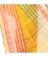 dB DESH BIDESH Women`s Traditional Bengali 3D Temple Design Pure Handloom Cotton Saree Without Blouse Piece (Yellow)