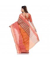 dB DESH BIDESH Women`s Traditional Bengali 3D Temple Design Pure Handloom Cotton Saree Without Blouse Piece (Orange Red)