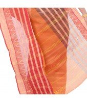 dB DESH BIDESH Women`s Traditional Bengali 3D Temple Design Pure Handloom Cotton Saree Without Blouse Piece (Orange Red)