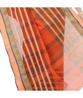dB DESH BIDESH Women`s Traditional Bengali 3D Temple Design Pure Handloom Cotton Saree Without Blouse Piece (Orange Green)