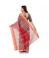 dB DESH BIDESH Women`s Traditional Bengali 3D Temple Design Pure Handloom Cotton Saree Without Blouse Piece (Red Blue)